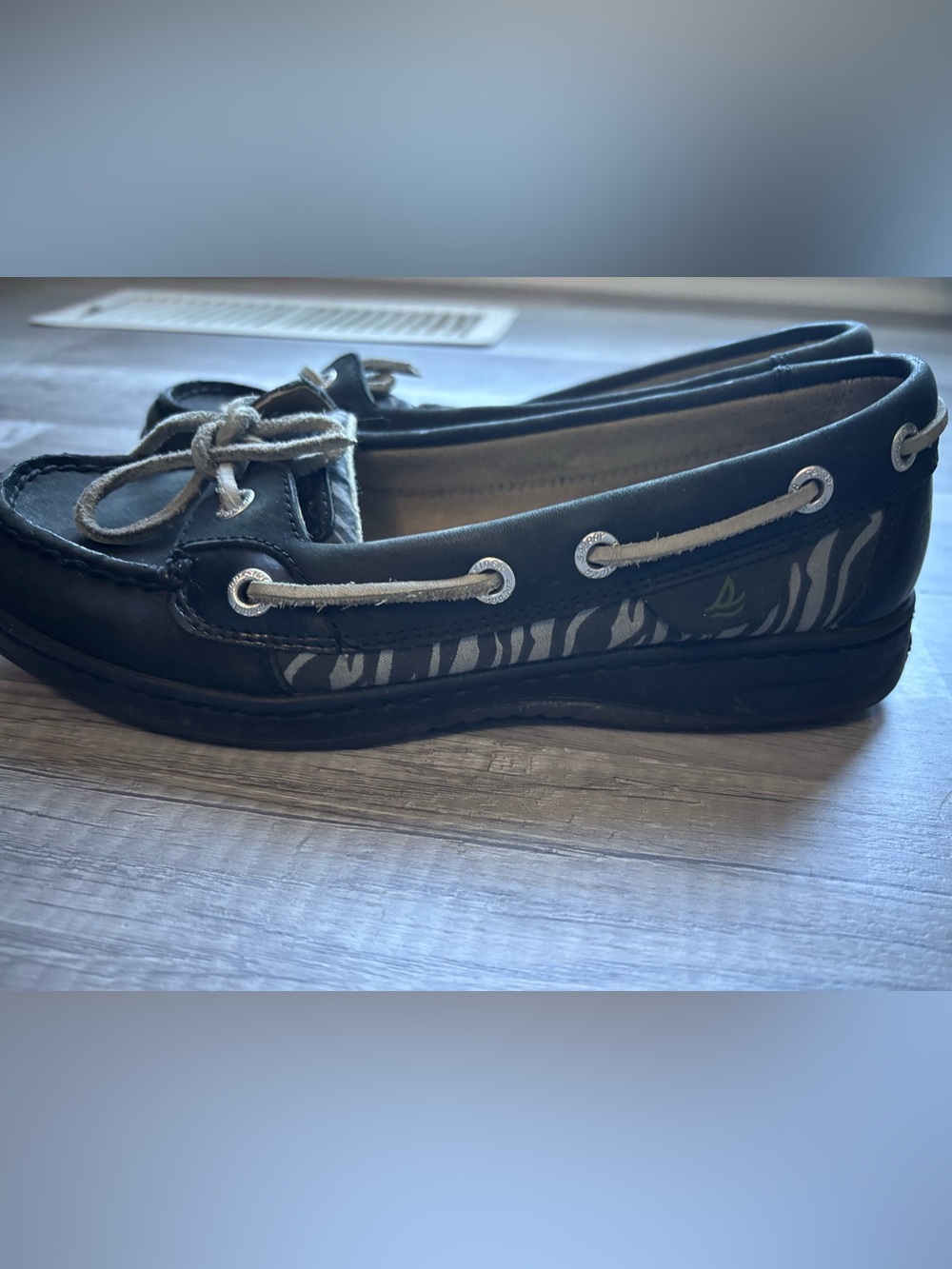 Sperry Black Boat Shoe with Zebra Accent